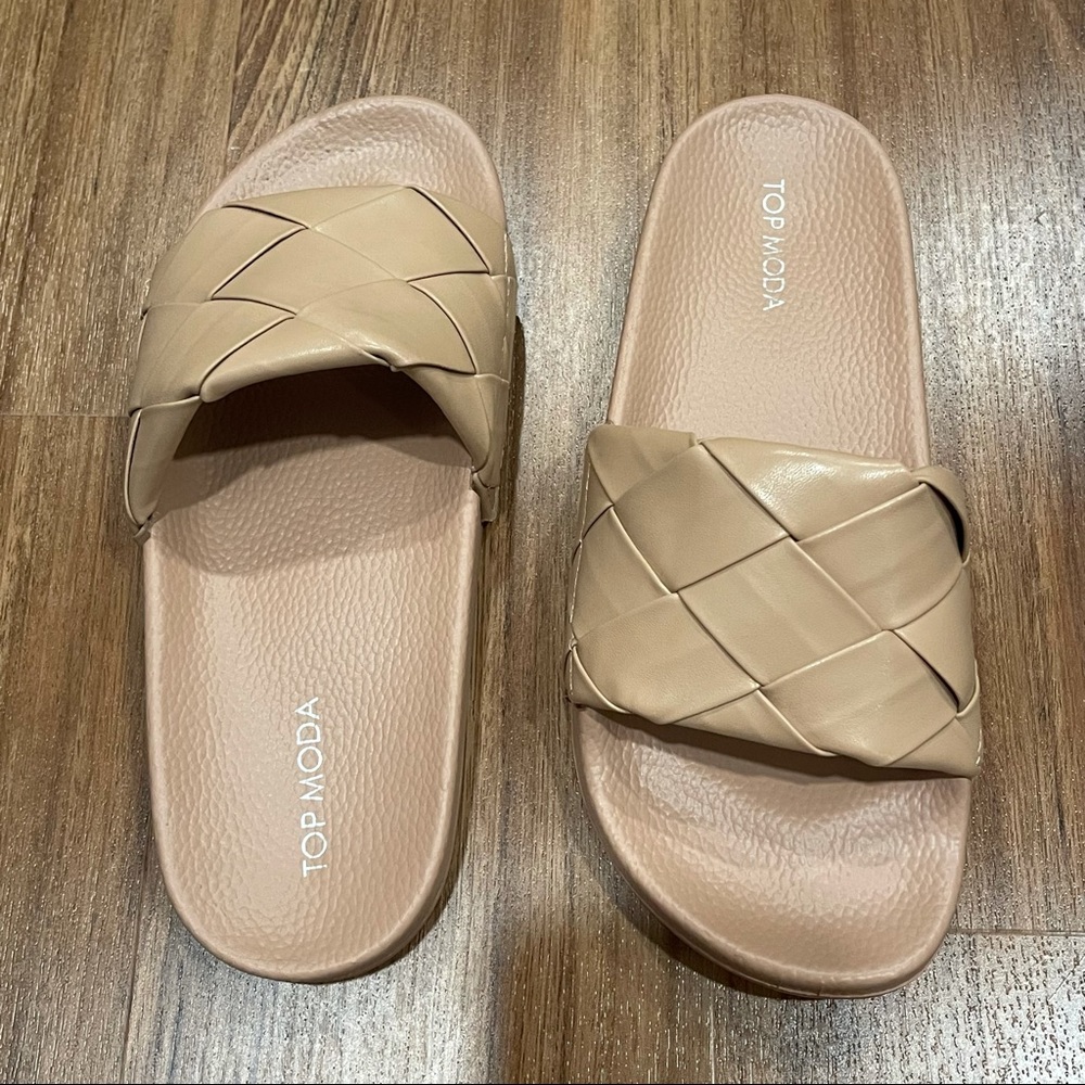 Tan Woven Slide Sandals